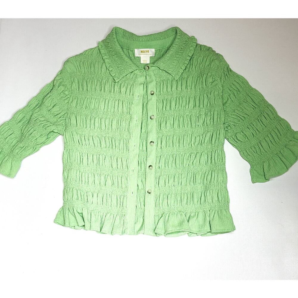 Maeve by Anthropologie Textured Crinkle Cardigan Sweater | Size Small | green - Picture 4 of 6